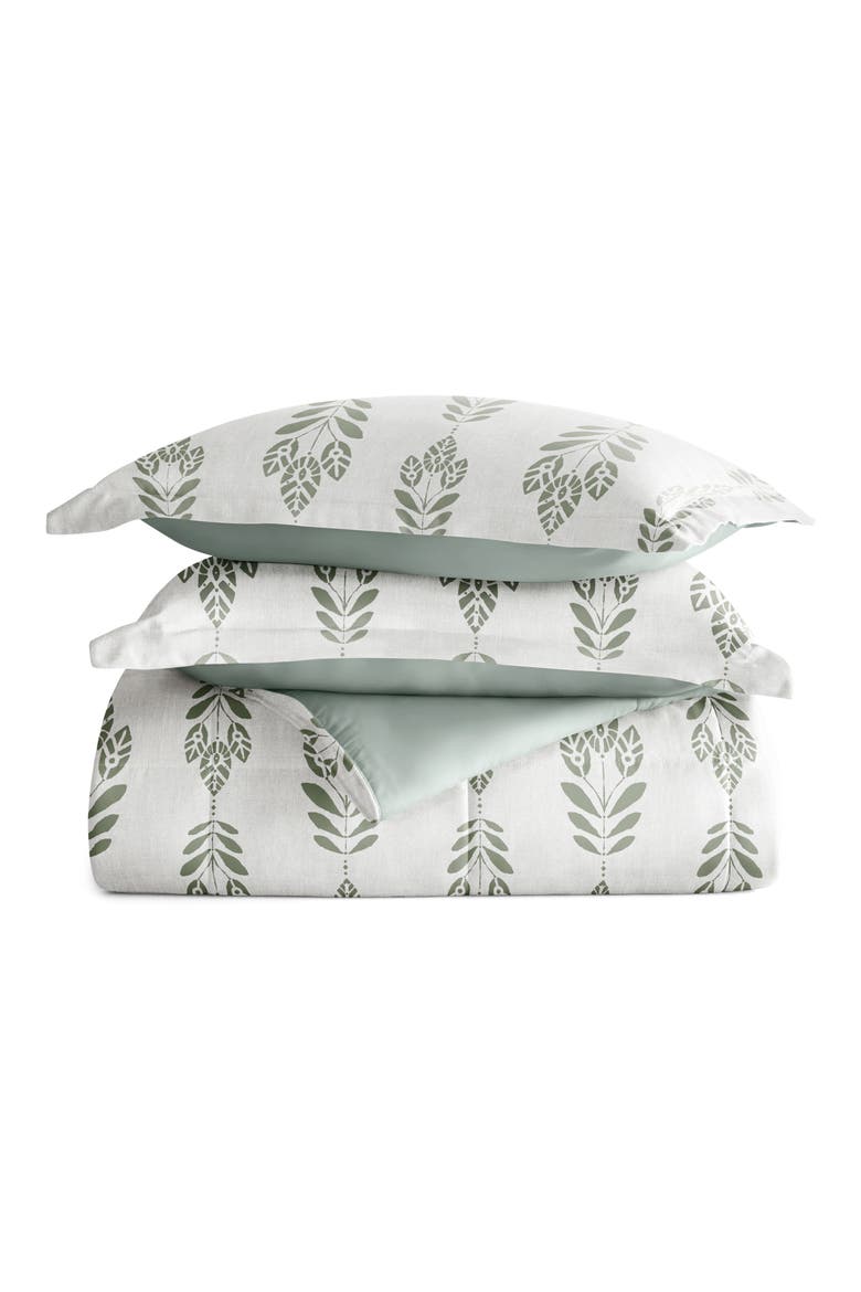 Folk Leaves Reversible 3-Piece Comforter Set, Main, color, EUCALYPTUS