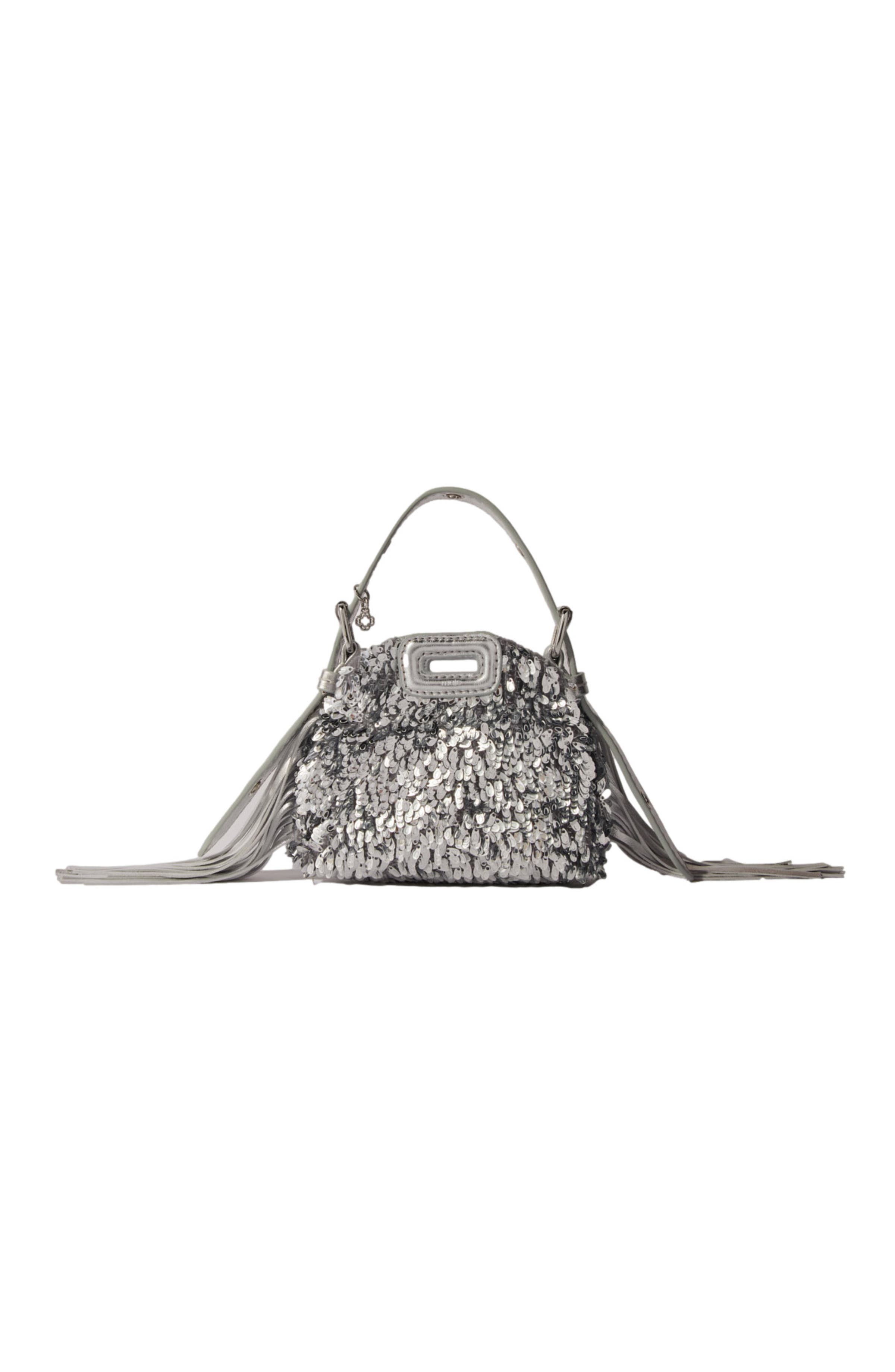 maje Miss M Nano bag with silver sequins, Main, color, 