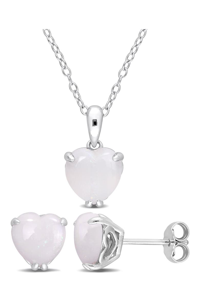 Heart Cut Opal Stud Earrings & Pendant Necklace Set, Main, color, WHITE