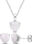 DELMAR Heart Cut Opal Stud Earrings & Pendant Necklace Set