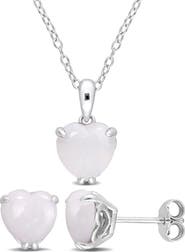 DELMAR Heart Cut Opal Stud Earrings & Pendant Necklace Set