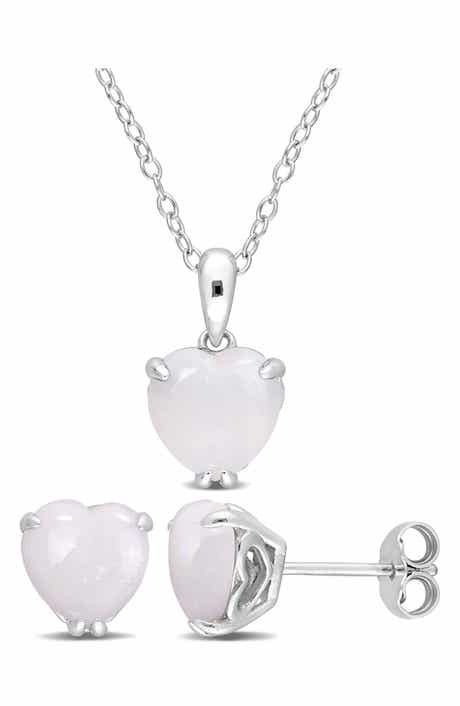 DELMAR Heart Cut Opal Stud Earrings & Pendant Necklace Set