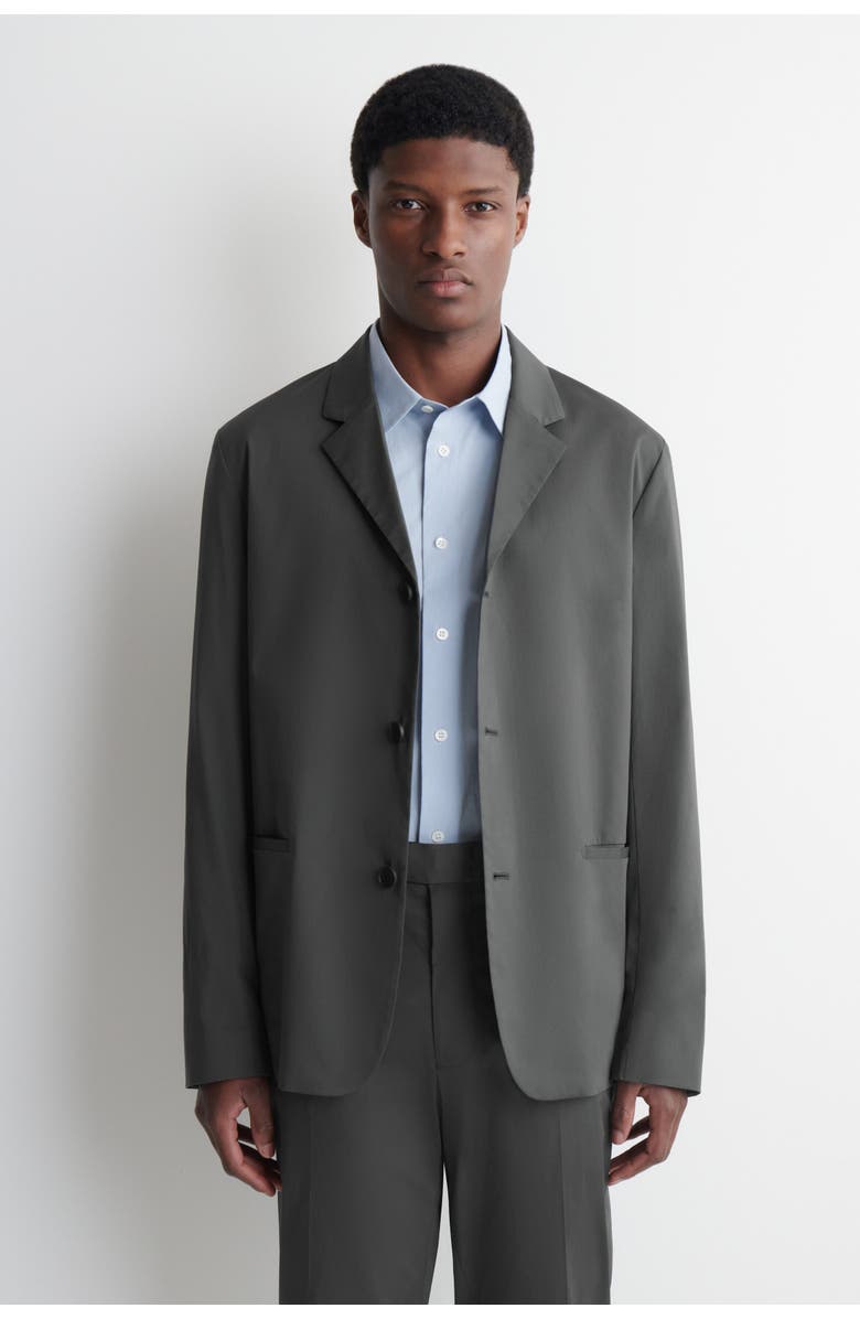 COS Unstructured Slim Cotton Blazer, Main, color, Dark Gray