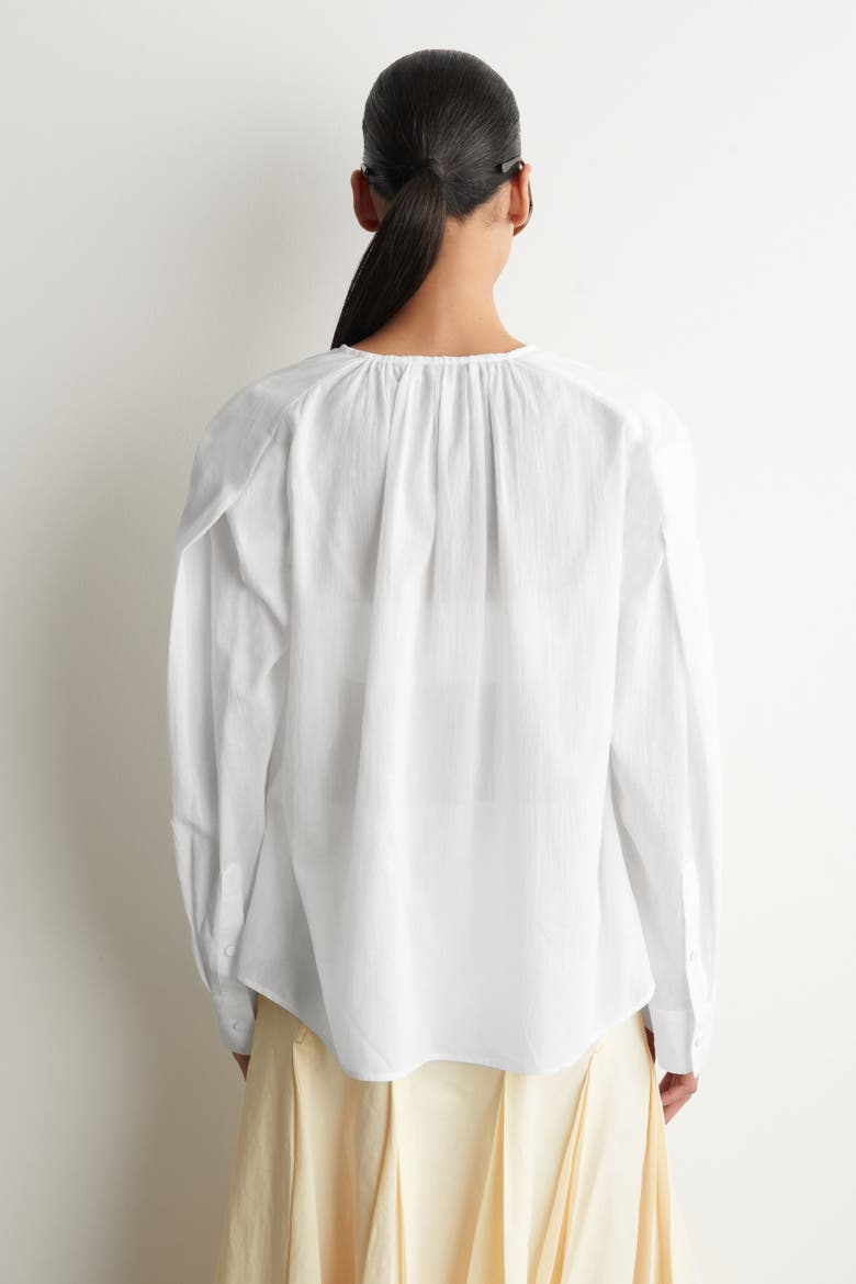Gathered Lightweight Cotton V-Neck Shirt, Alternate, color, WHITE