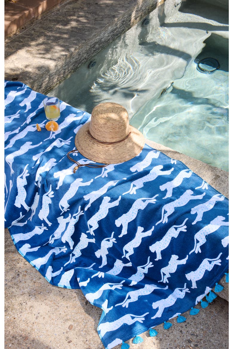 Leaping Leopard Beach Towel, Alternate, color, NAVY