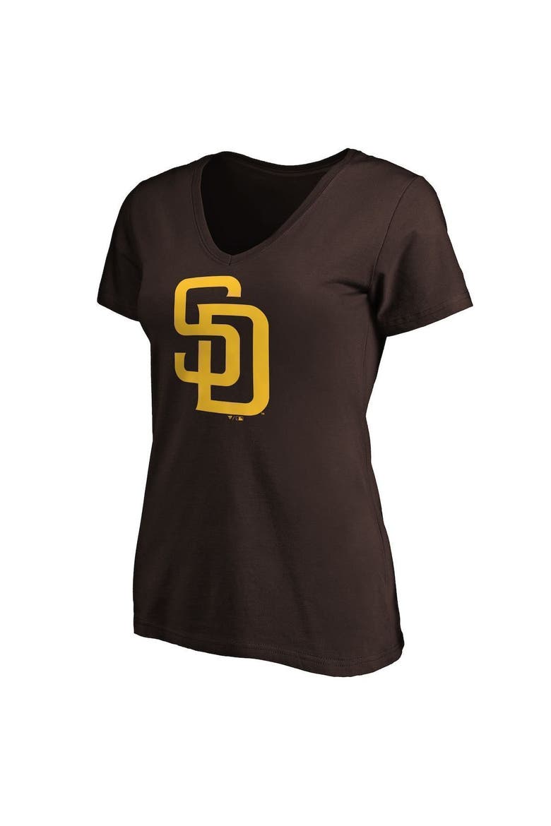Women's Fanatics Branded Brown San Diego Padres Core Official Logo V-Neck T-Shirt, Alternate, color, BROWN