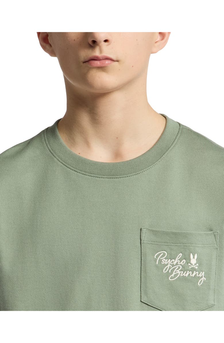 Psycho Bunny Kids' Desert Relaxed Fit Embroidered Heavyweight Pocket T-Shirt, Alternate, color, Sea Spray