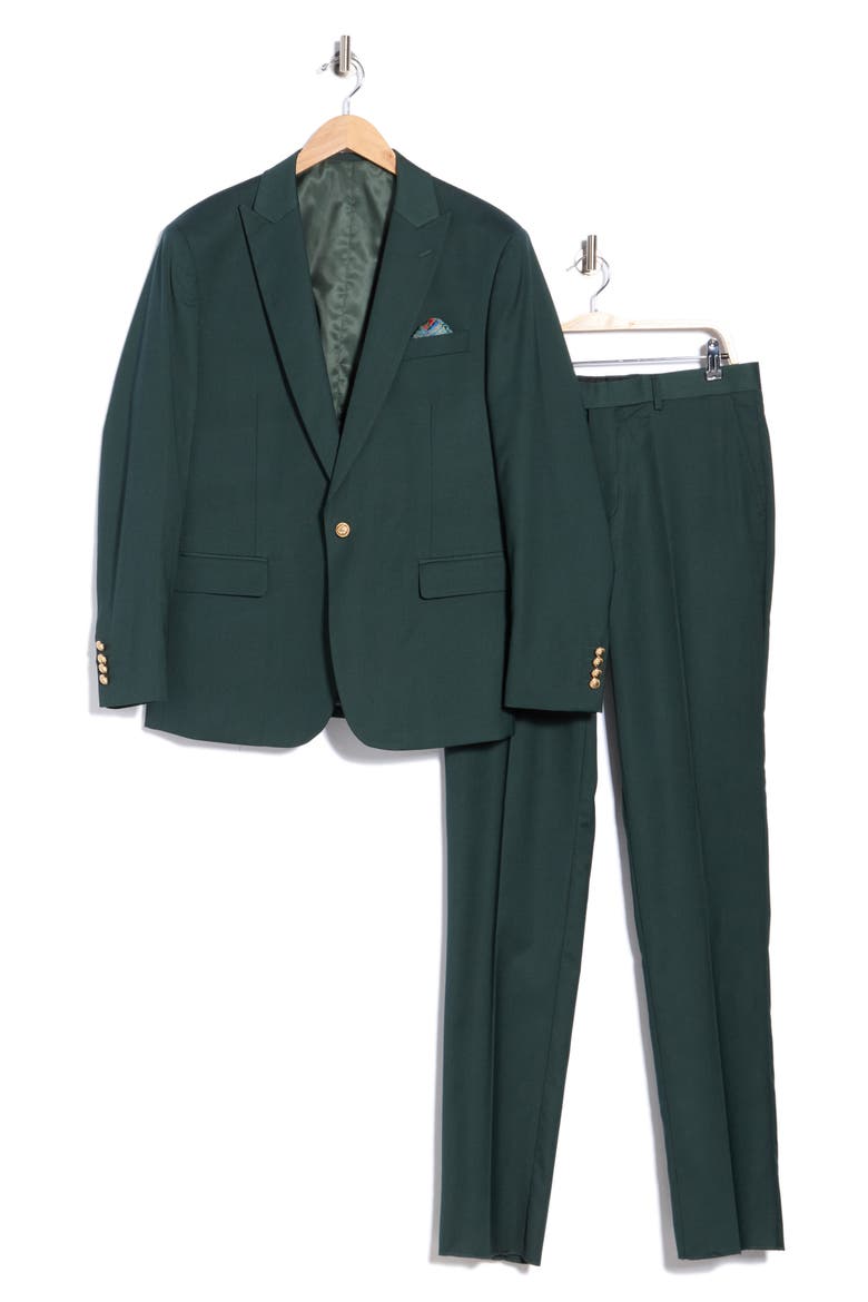 Peak Lapel 3-Piece Suit, Alternate, color, GREEN