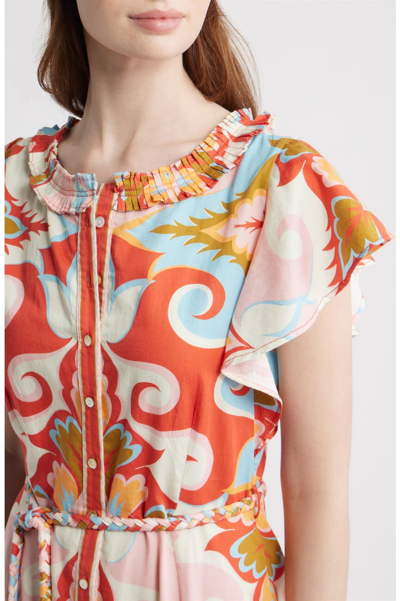Ella Braided Tie Belt Cotton Midi Dress, Alternate, color, ROSETTI PRINT