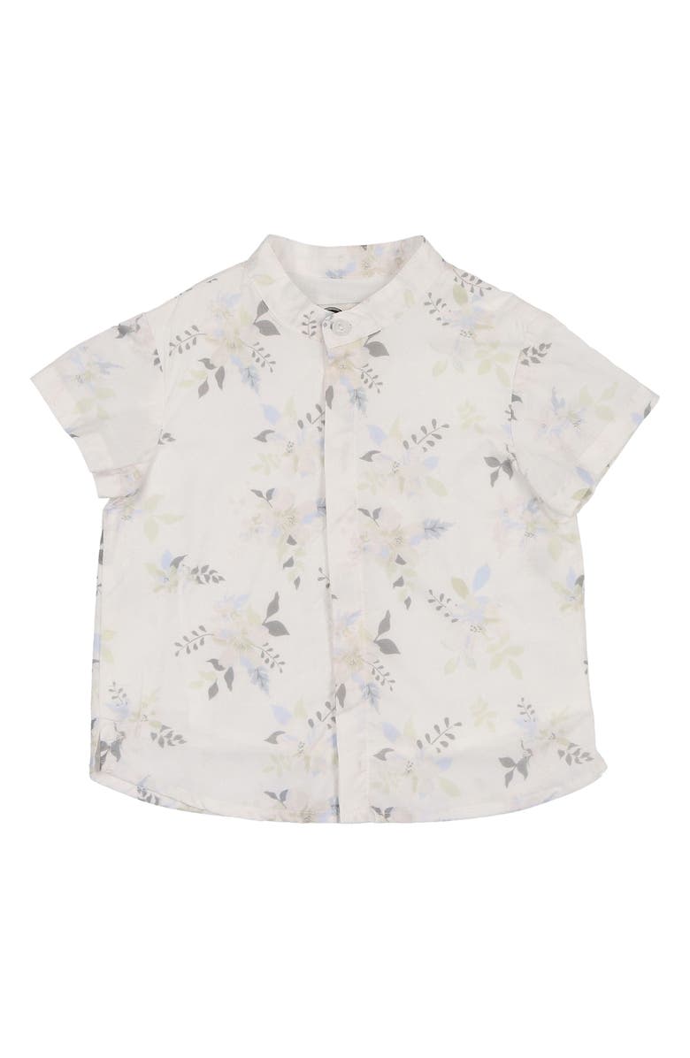 Manière Kids' Pretty Poppies Short Sleeve Button-Up Shirt, Main, color, Ivory