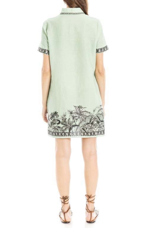 Max Studio Border Short Sleeve Shirtdress In Green Print