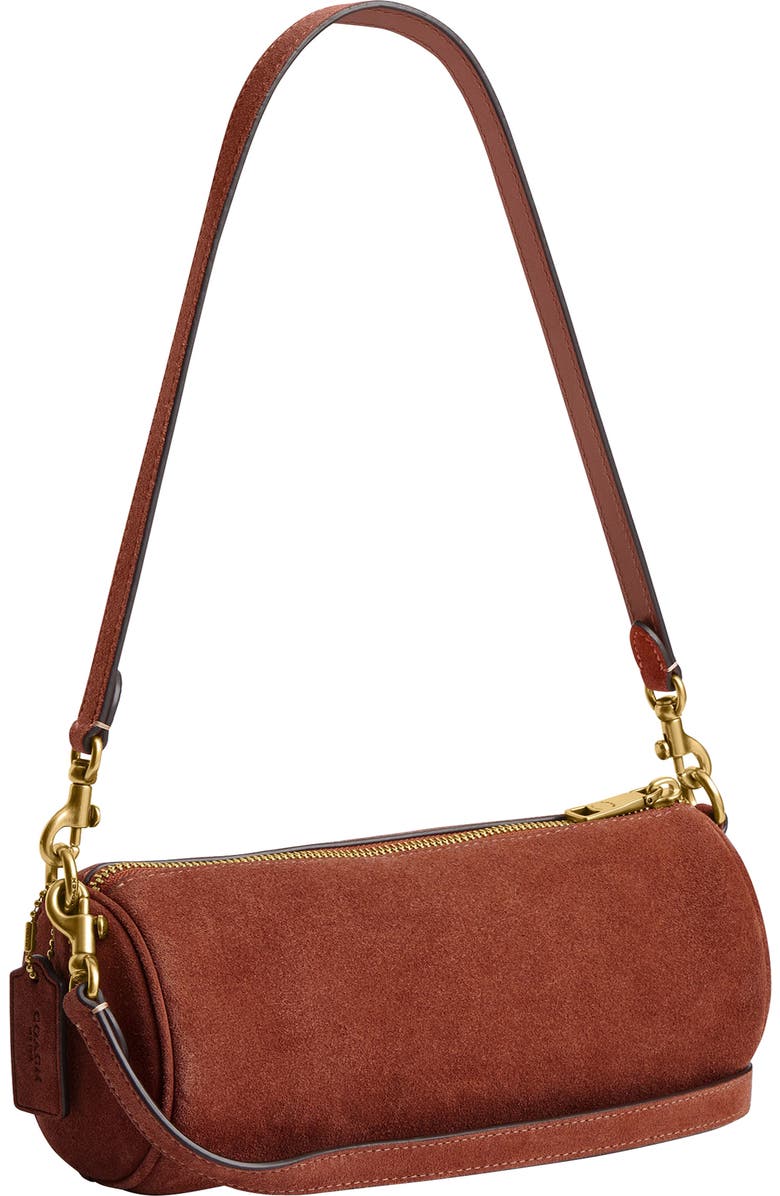 COACH Suede Barrel Bag, Alternate, color, Clay