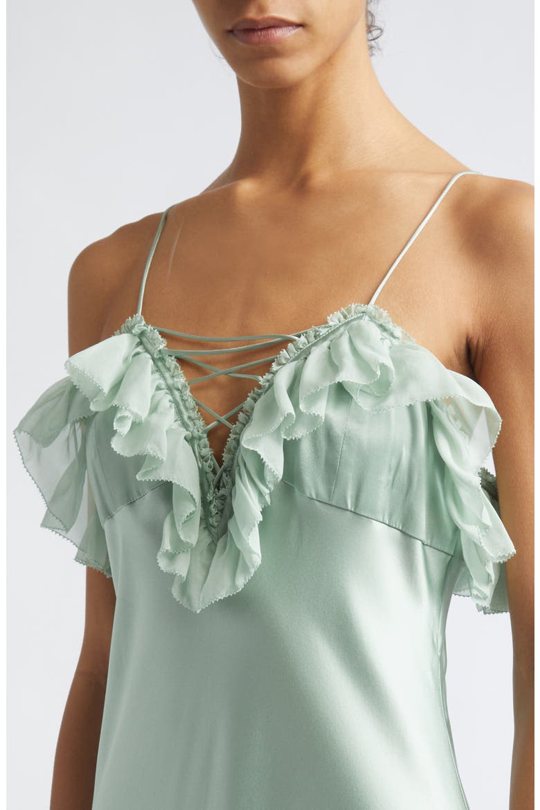 Elaria Ruffle Silk Gown, Alternate, color, CELADON