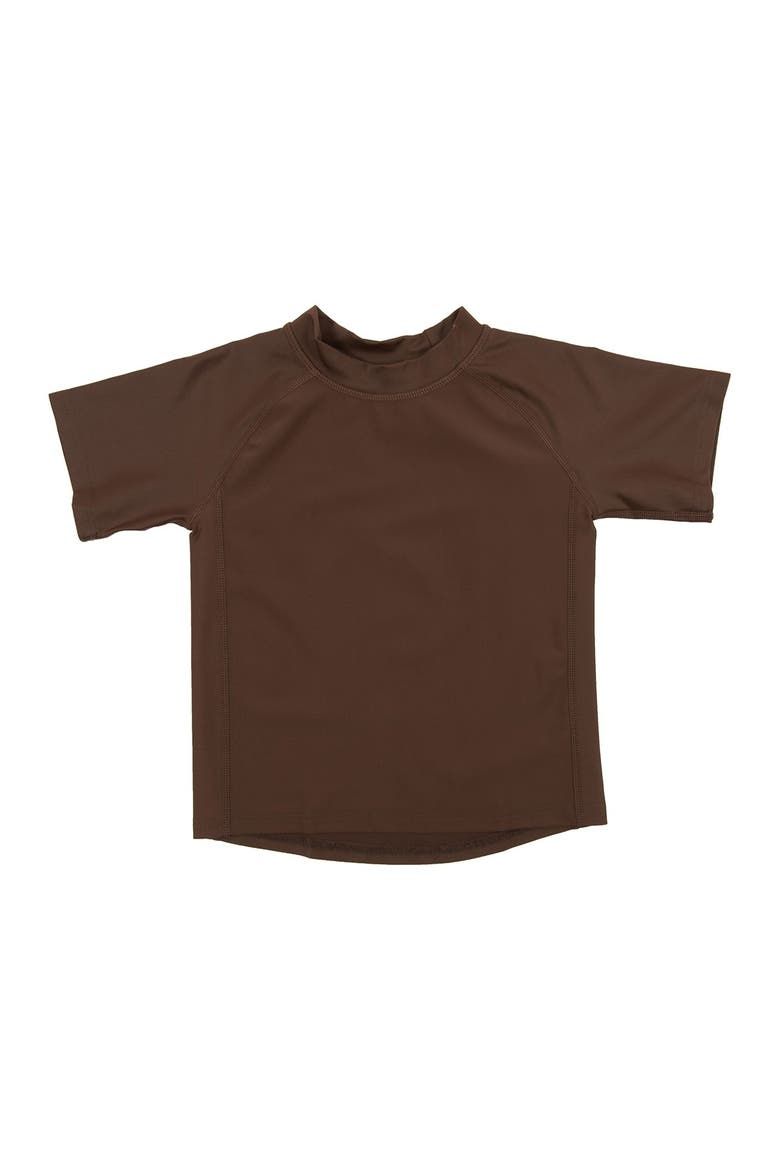 Kids Short Sleeve Rash Guard, UPF 50+ Swim Shirt, Main, color, BROWN