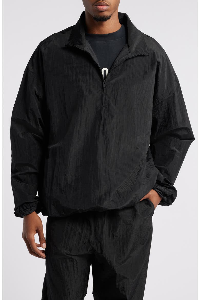 Gender Inclusive Ripstop Nylon Half Zip Pullover, Main, color, BLACK