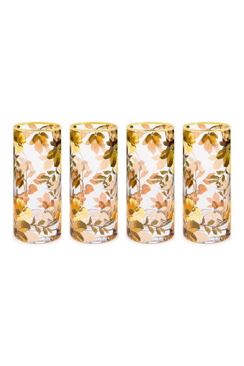Set of 4 Wild Rose Highball Glasses, Main, color, PINK