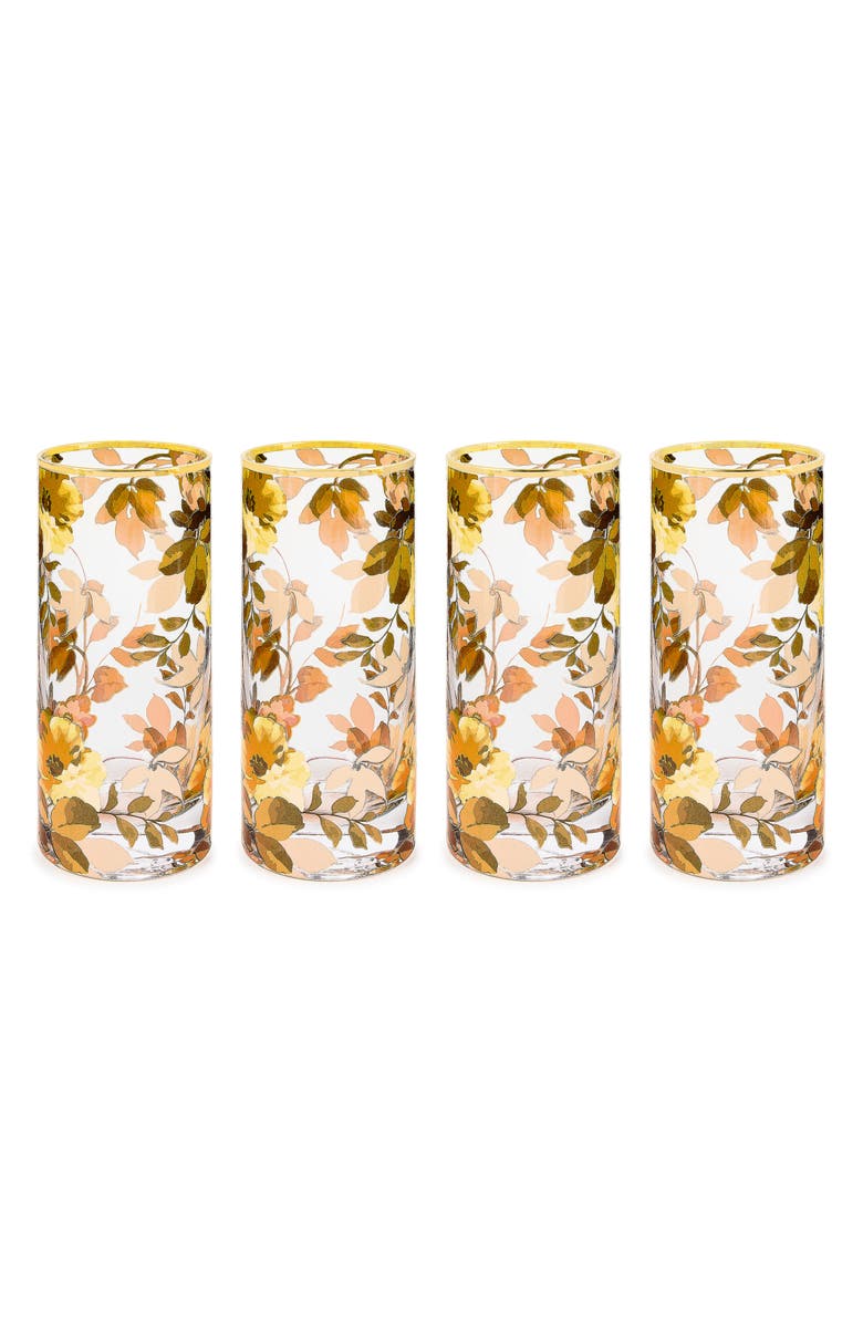MACKENZIE CHILDS Set of 4 Wild Rose Highball Glasses, Main, color, Pink