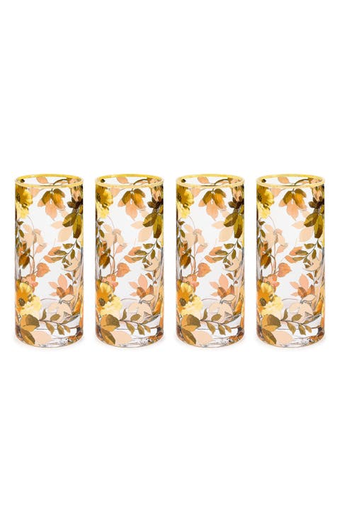 Set of 4 Wild Rose Highball Glasses