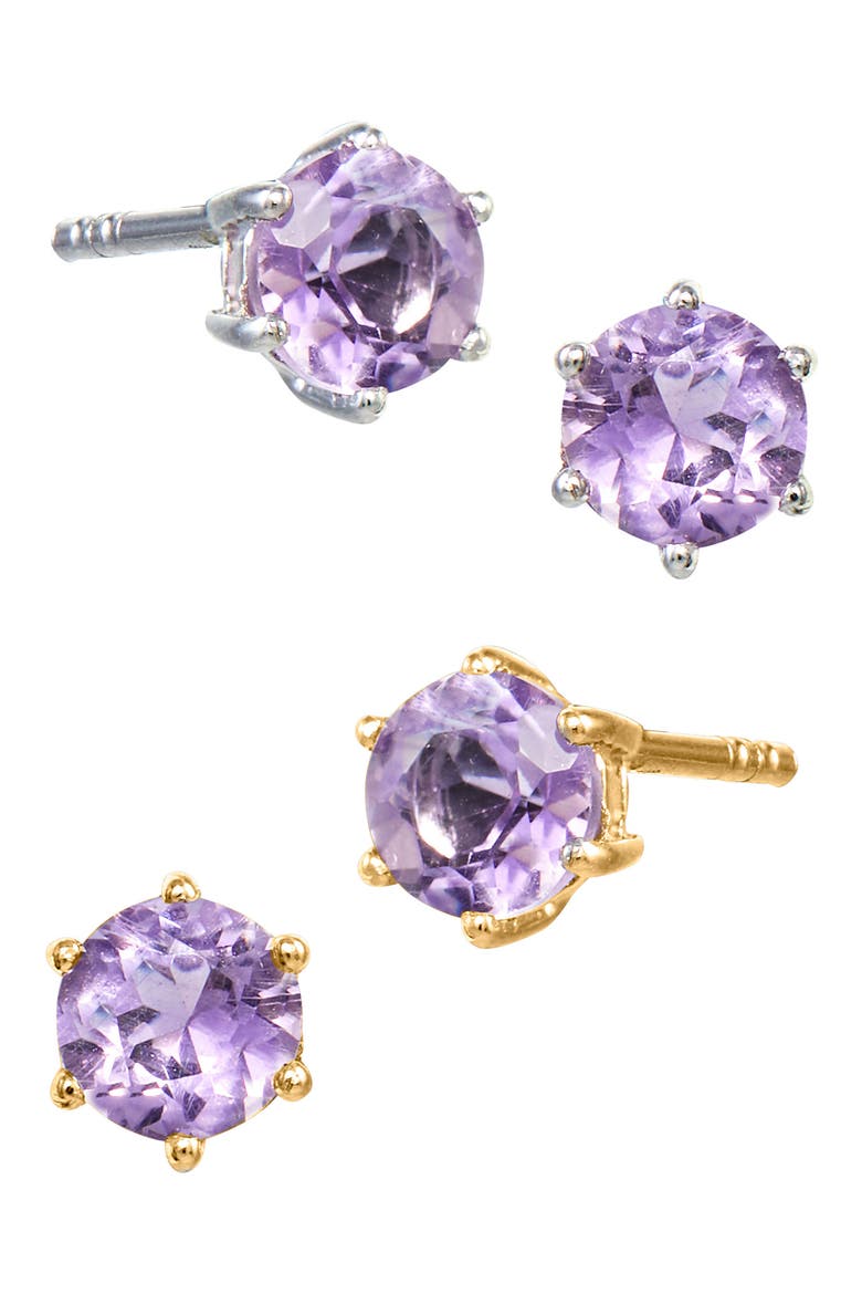 Sterling Silver Amethyst Stud Earrings - Set of 2, Main, color, PURPLE