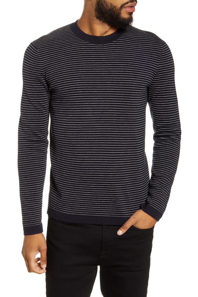 Ollis Stripe Crewneck Wool Sweater, Main, color, ECLIPSE/ WHITE