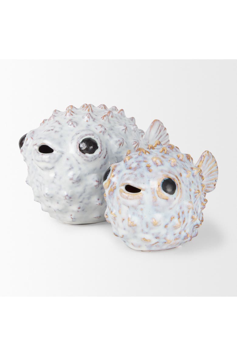 Spike Ceramic Puffer Fish, Alternate, color, White