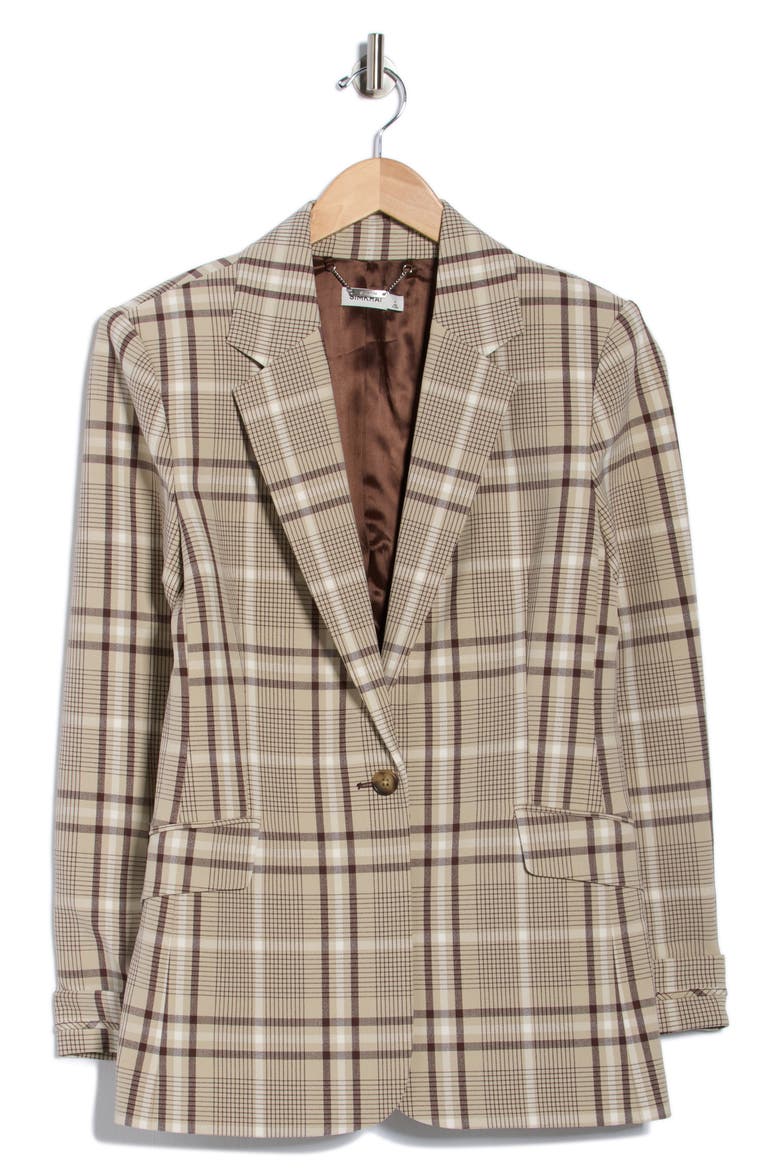 Lillie Plaid Notch Lapel Blazer, Alternate, color, SAND PLAID