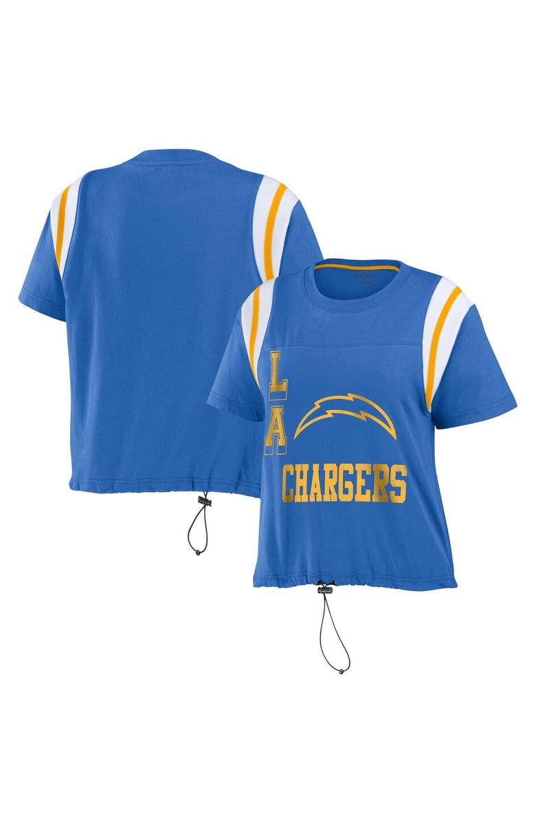 WEAR by Erin Andrews Women's WEAR by Erin Andrews Powder Blue Los Angeles Chargers Cinched Colorblock T-Shirt, Main, color, Powder Blue