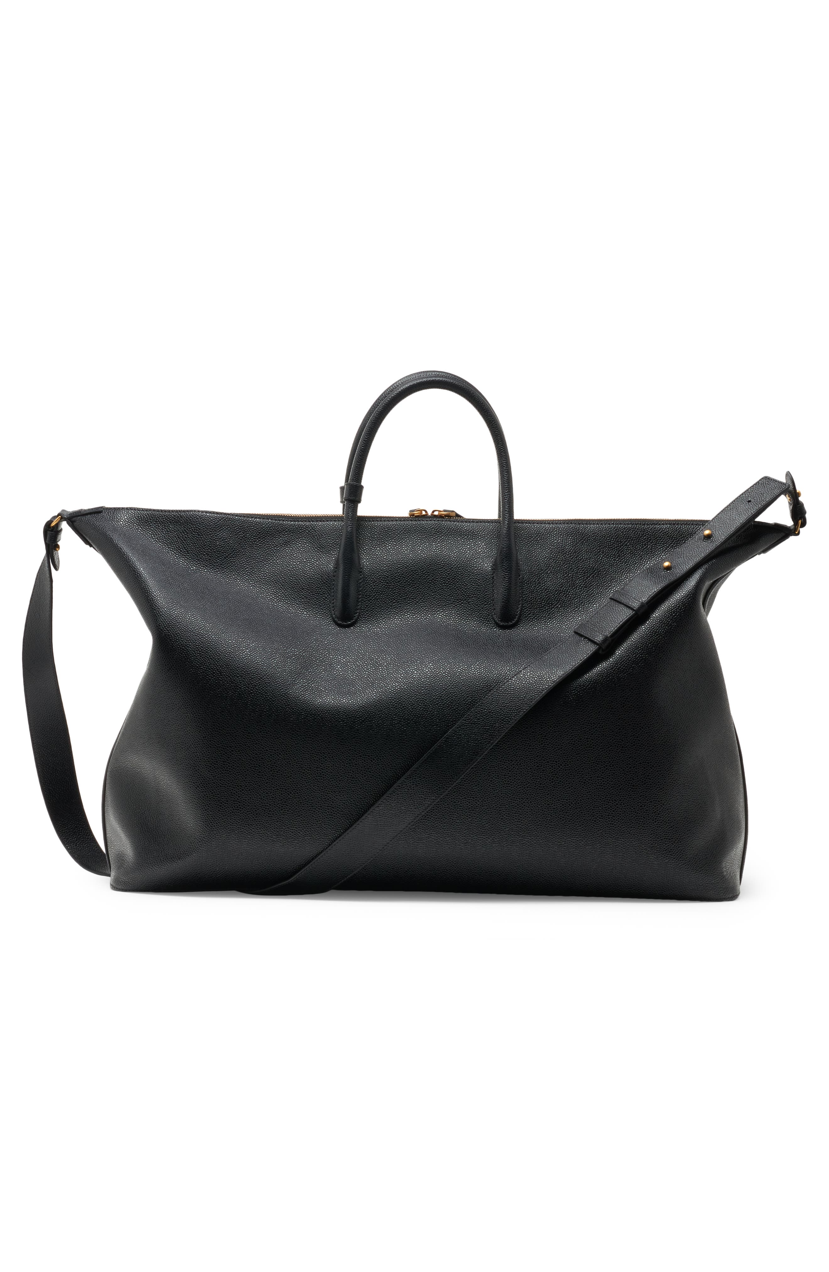 Thom Browne Leather Duffle Bag, Alternate, color, Black