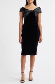 Eliza J Satin Wrap Detail Velvet Sheath Dress