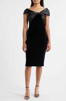 Eliza J Satin Wrap Detail Velvet Sheath Dress