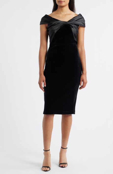 Eliza J Satin Wrap Detail Velvet Sheath Dress