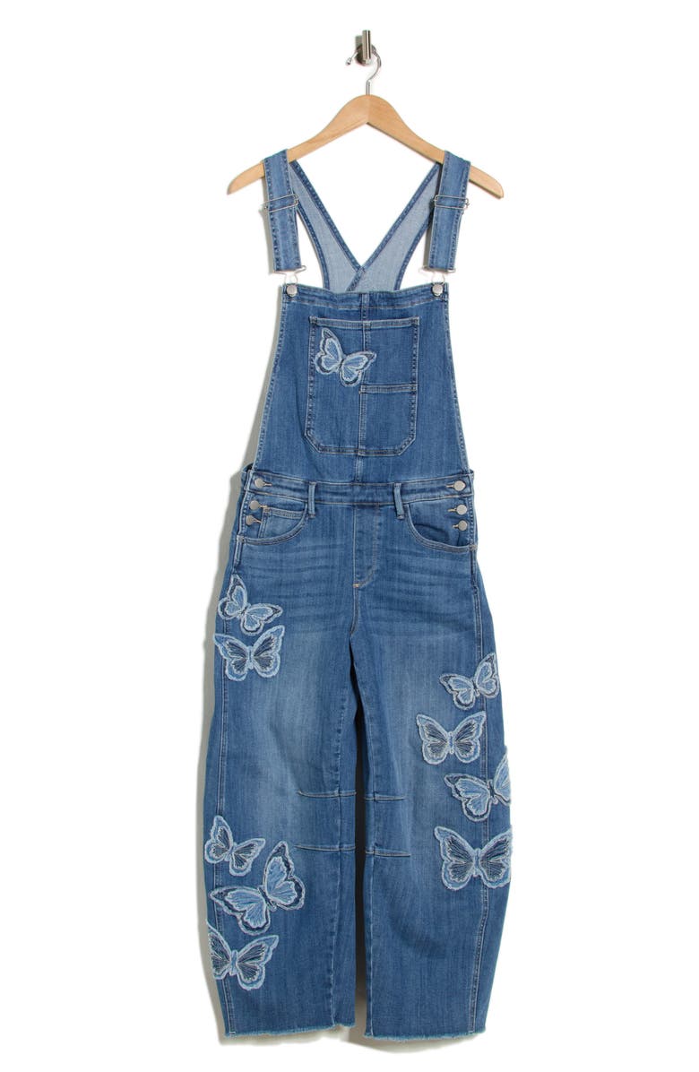 Driftwood Barbara Fray Hem Barrel Leg Denim Overalls, Alternate, color, Medium Wash