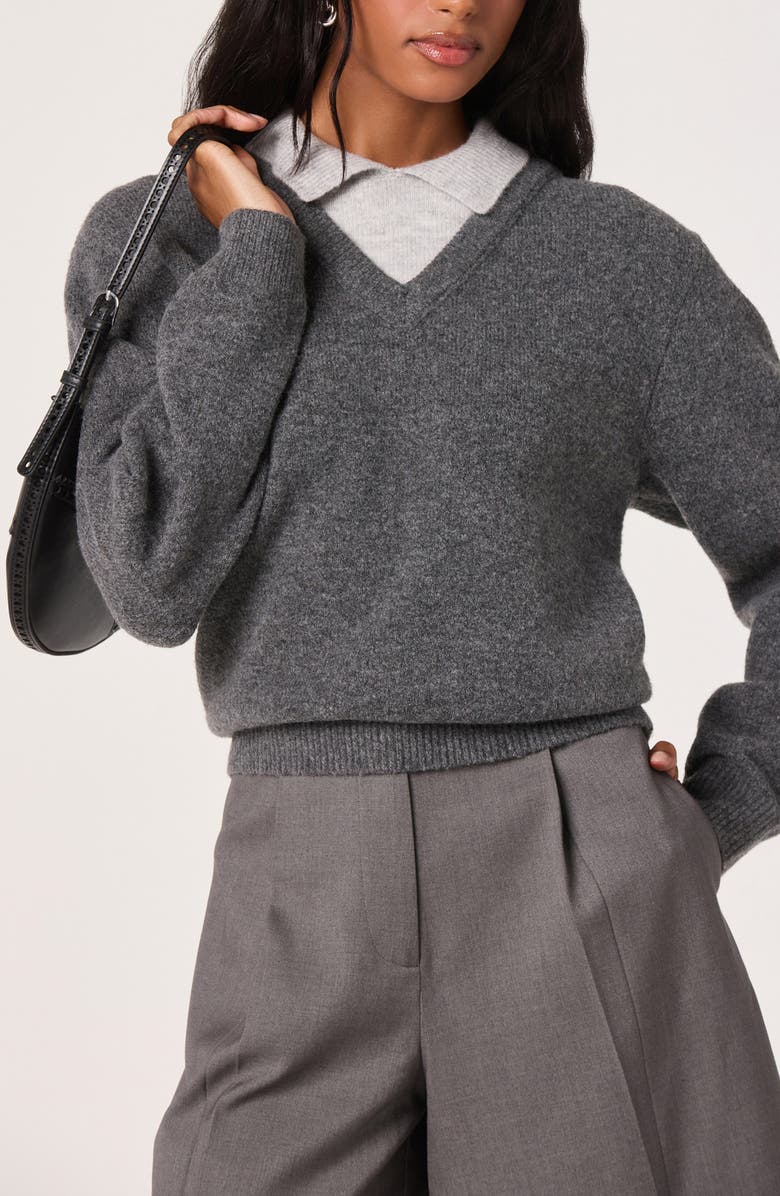 ASTR the Label Contrast Collar Sweater, Alternate, color, Grey