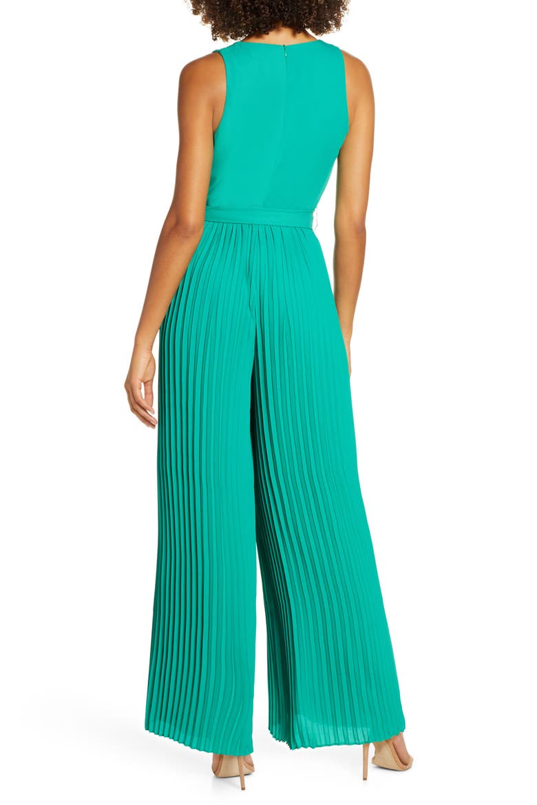 Pleated Faux Wrap Jumpsuit, Alternate, color, TEAL