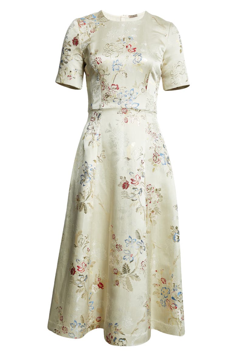 Eloise Floral Jacquard Dress, Alternate, color, CHAMPAGNE MULTI