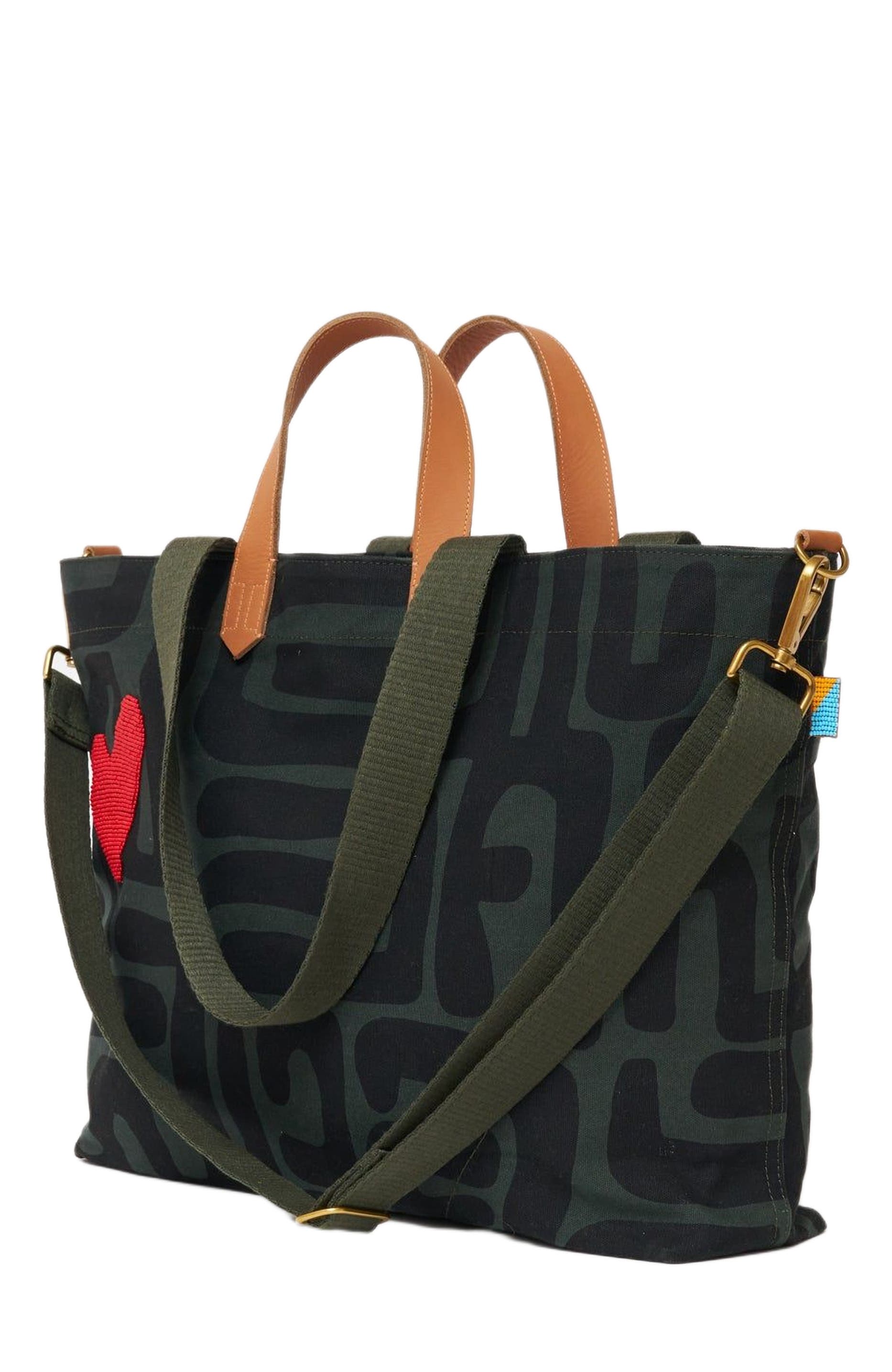 Ubuntu Life Carryall Bag - Safari Kuba with Red Beaded Heart, Alternate, color, 