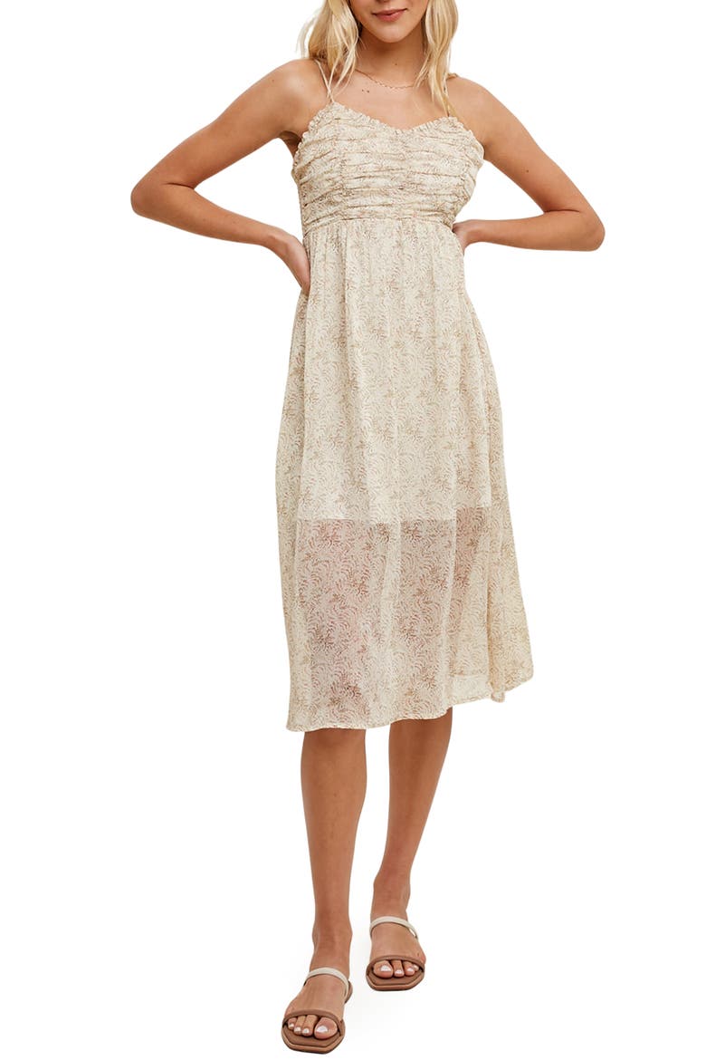 Floral Ruched Empire Waist Chiffon Sundress, Main, color, CREAM