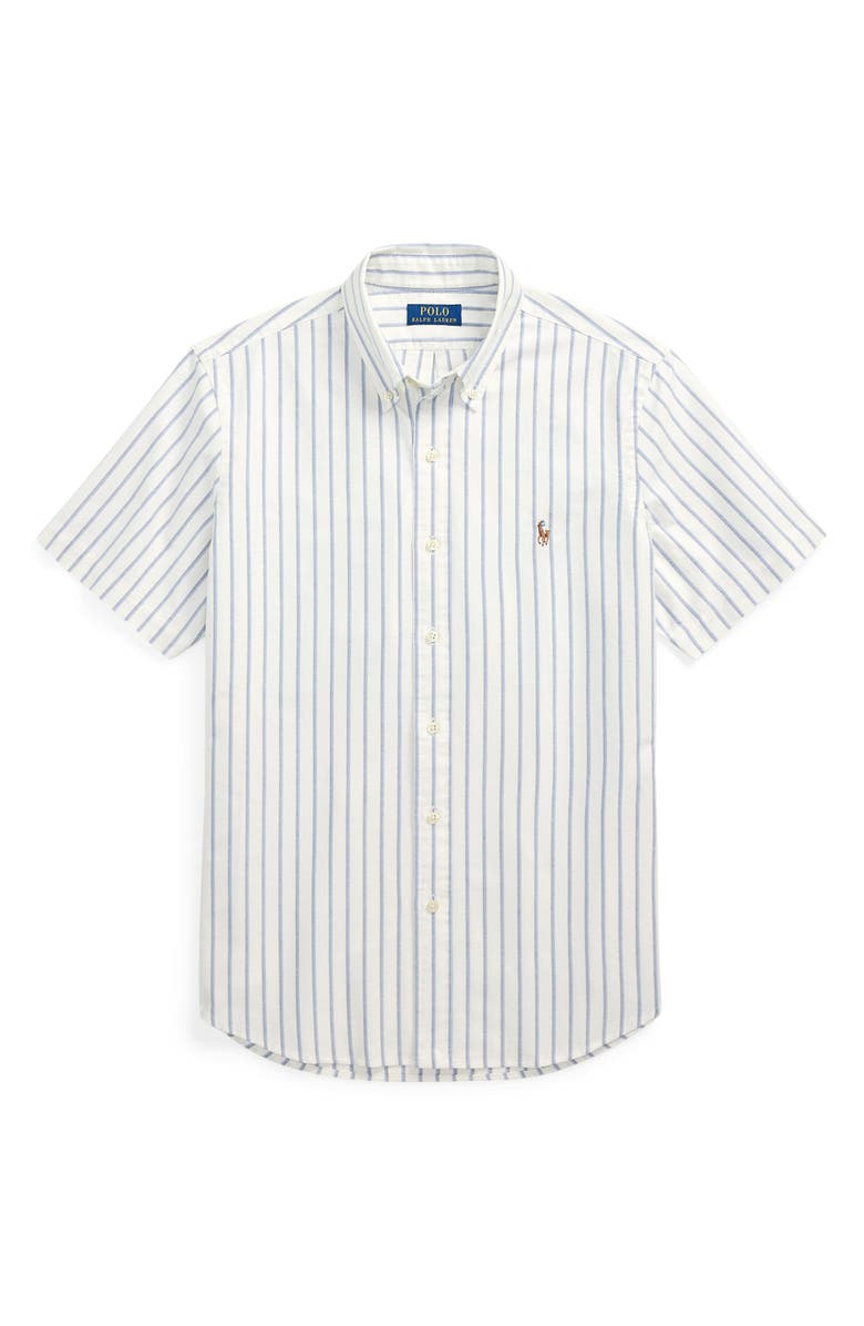 Polo Ralph Lauren Classic Fit Stripe Short Sleeve Cotton Button-Down Oxford Shirt, Alternate, color,