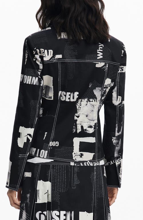 Desigual Mixed Print Stretch Cotton Jacket In Black