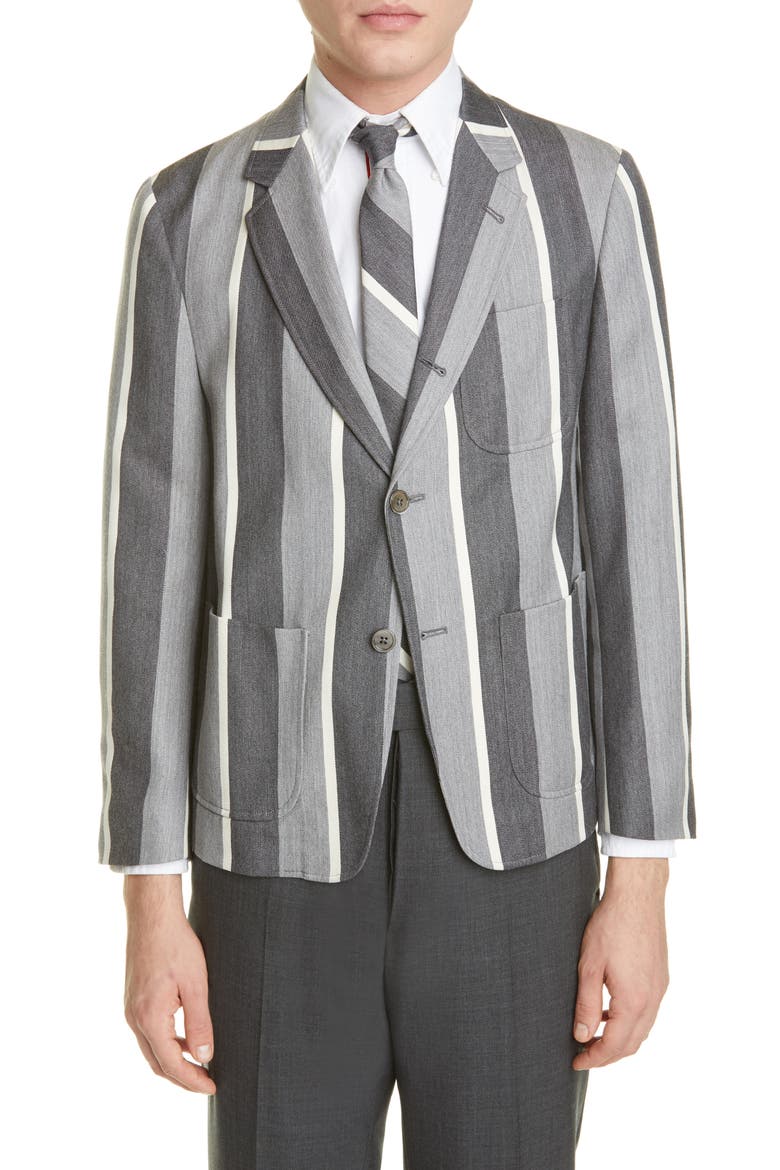 Stripe Wool & Cotton Jacket (Nordstrom Exclusive), Main, color, MED GREY