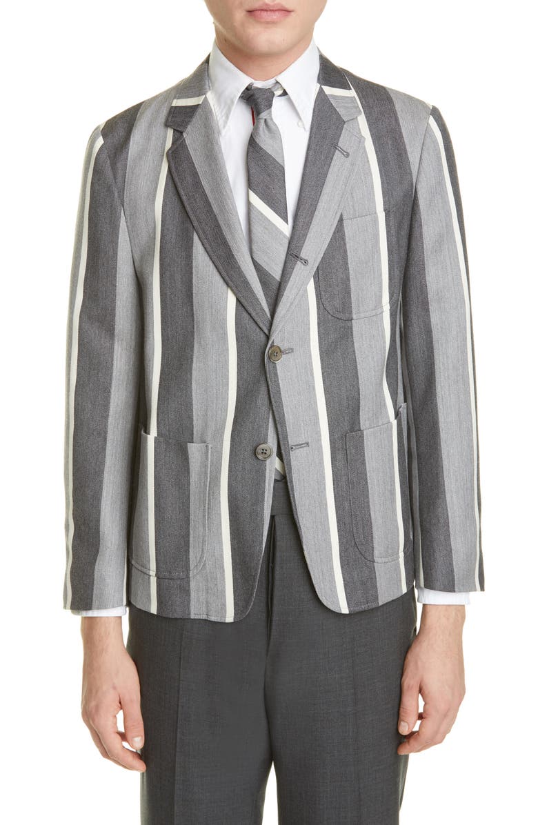 Thom Browne Stripe Wool & Cotton Jacket, Main, color,