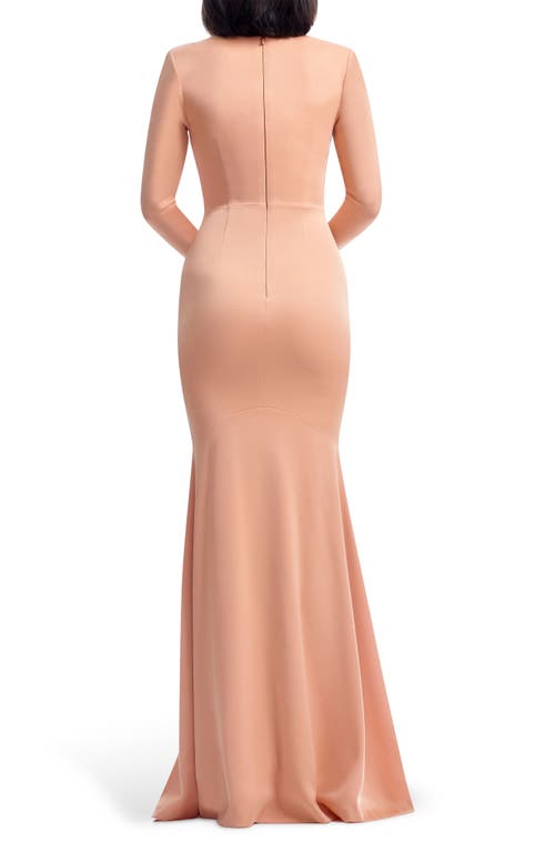 Dress The Population Delores Long Sleeve Evening Gown In Coral