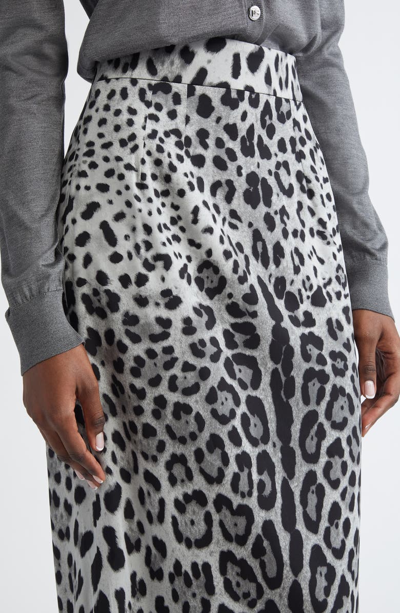 Dolce&Gabbana Leopard Print Stretch Silk Midi Skirt, Alternate, color, Hi13n Leo Nero Fdo Grigio