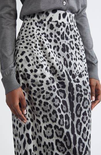 スカート DOLCE&GABBANA LEOPARD PRINT SILK PENCIL SKIRT Leopard-print satin midi skirt with lace inserts in