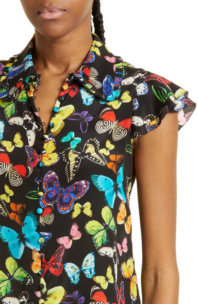 Alice + Olivia Martel Butterfly Print Silk Blouse, Alternate, color,