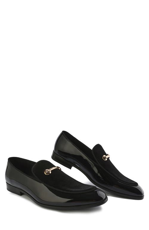 Gino Vitale Velvet & Patent Leather Bit Loafer In Black