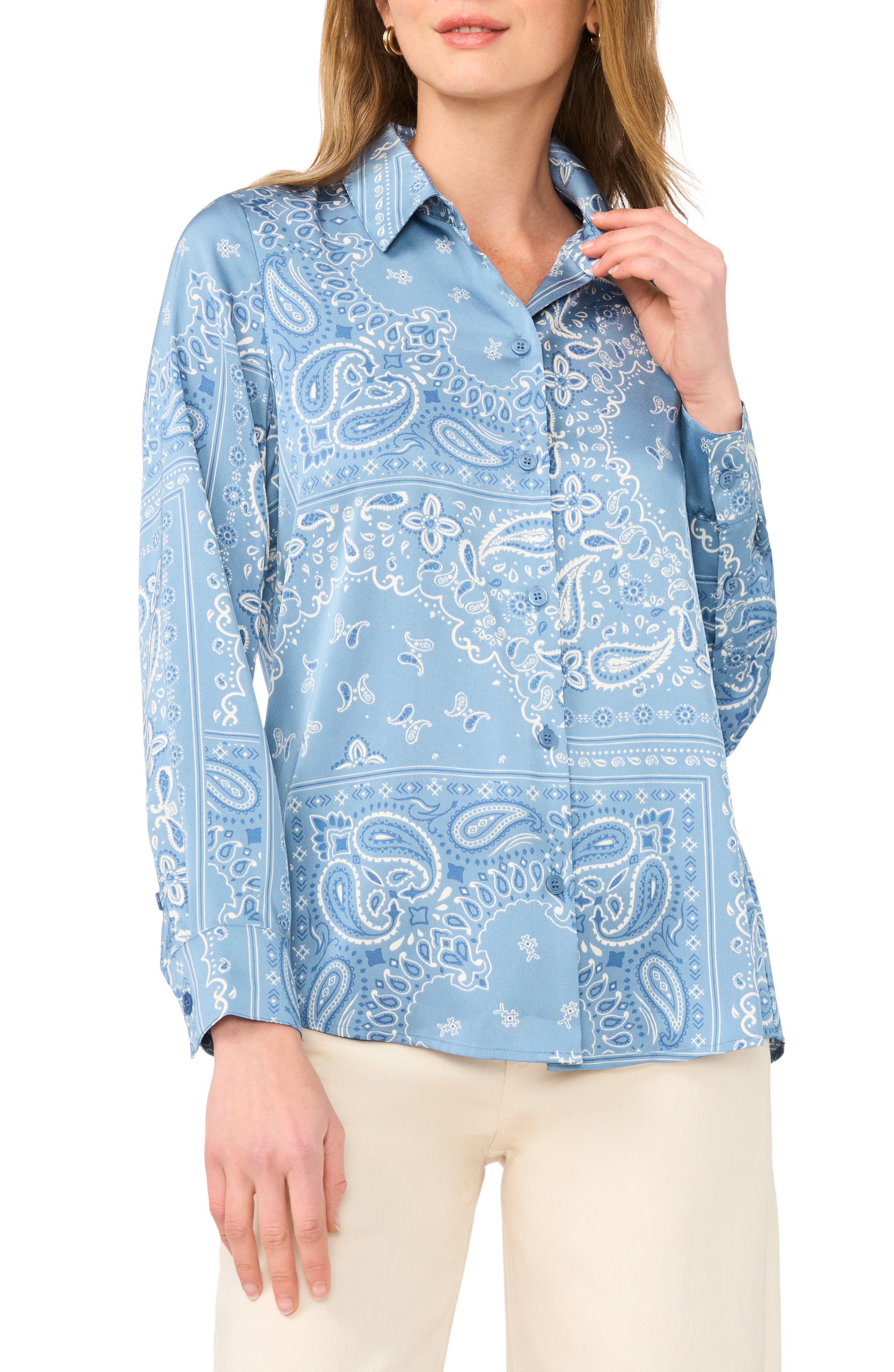 Halogen® Lux Satin Button-Up Shirt