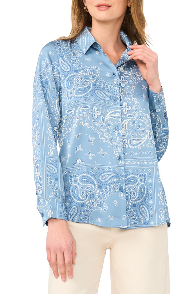 Lux Satin Button-Up Shirt, Main, color, STORM