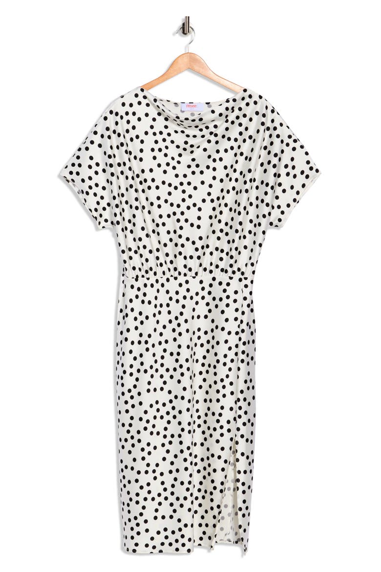 Polka Dot Short Sleeve Satin Midi Dress, Alternate, color, IVORY