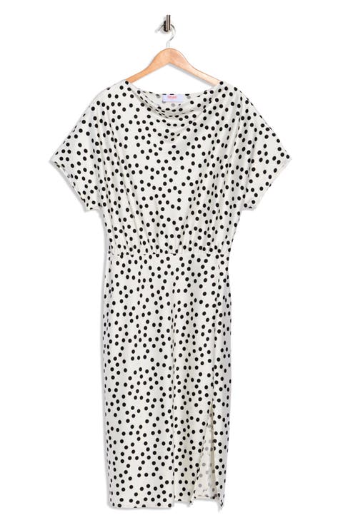 Polka Dot Short Sleeve Satin Midi Dress (Plus)